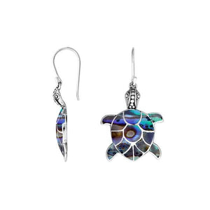 Sterling silver abalone turtle earrings with ocean-inspired design for wholesale jewelry buyers