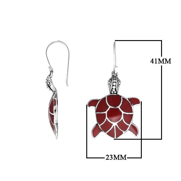 AE-1079-CR Sterling Silver Beautiful Hand Crafted Sea Turtle Earring With Coral Jewelry Bali Designs Inc 