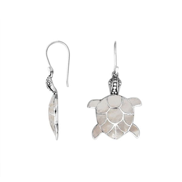 AE-1079-SH Sterling Silver Beautiful Hand Crafted Sea Turtle Earring With Shell Jewelry Bali Designs Inc 