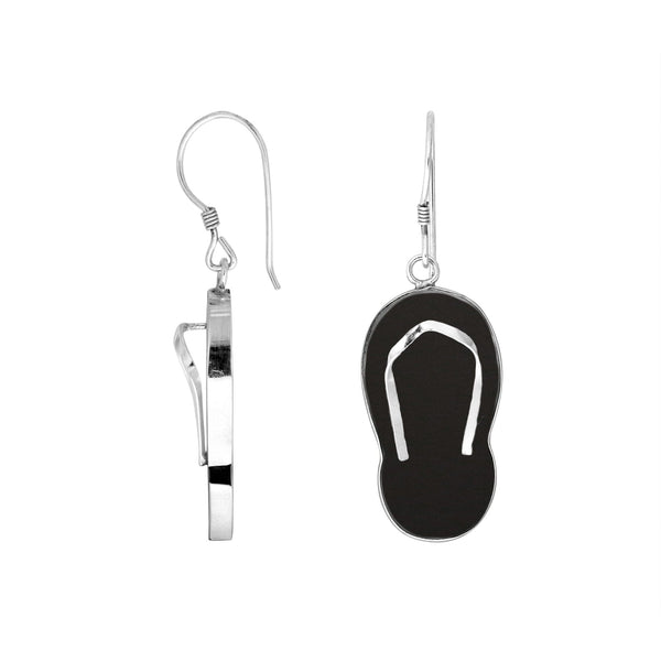 AE-1080-SHB Sterling Silver Fashion Pairs Shoes Earring Black Shell Jewelry Bali Designs Inc 
