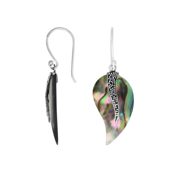 AE-1081-AB Sterling Silver Leaf Shape Earring With Abalone Shell Jewelry Bali Designs Inc 
