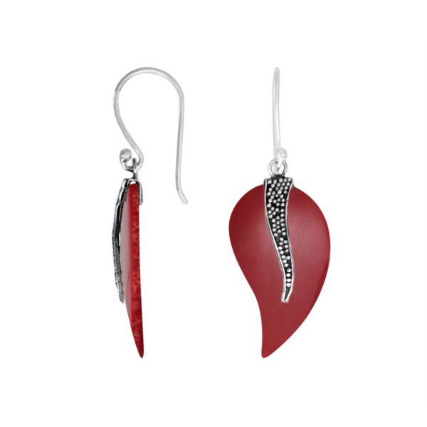 AE-1081-CR Sterling Silver Leaf Shape Earring With Coral Jewelry Bali Designs Inc 