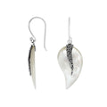 “Wholesale Mother of Pearl leaf earrings with sterling silver wave accent – handcrafted Bali artisan dangle jewelry”
