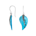 “Wholesale turquoise shell leaf earrings with sterling silver dotted wave accent – handcrafted Bali gemstone dangle jewelry”
