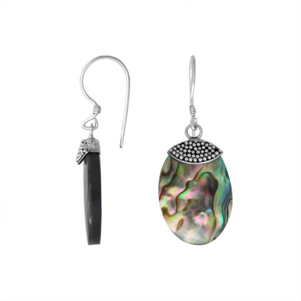 AE-1082-AB Sterling Silver Thumb Shape Earring With Abalone Shell Jewelry Bali Designs Inc 