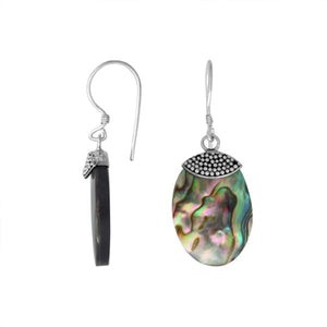 “Wholesale abalone shell oval earrings with sterling silver dotted cap – handcrafted Bali artisan dangle jewelry”