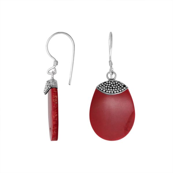 AE-1082-CR Sterling Silver Thumb Shape Earring With Coral Jewelry Bali Designs Inc 