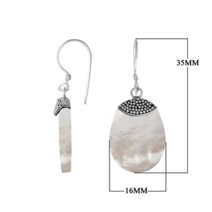 “Wholesale sterling silver oval earrings with Mother of Pearl, handcrafted Bali beadwork 925 silver jewelry for bulk orders”