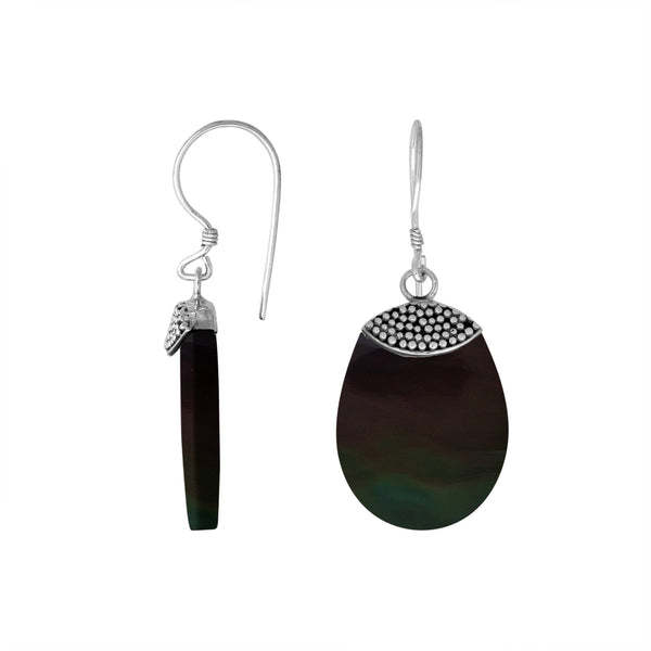 AE-1082-SHB Sterling Silver Thumb Shape Earring With Black Shell Jewelry Bali Designs Inc 