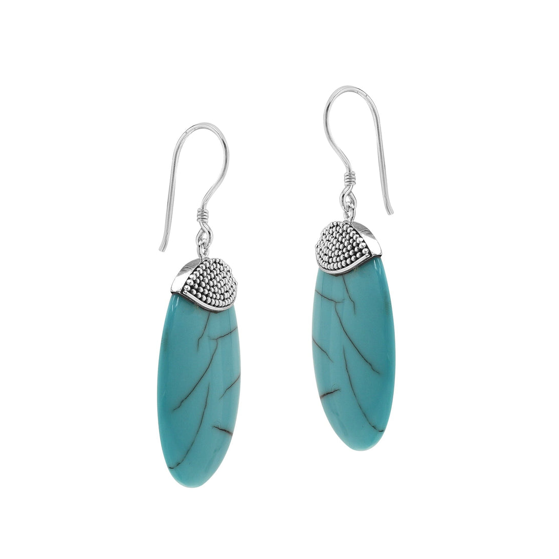 AE-1082-TQ Sterling Silver Thumb Shape Earring With Turquoise Jewelry Bali Designs Inc 