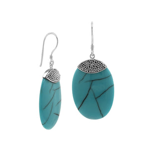 “Wholesale sterling silver oval earrings with Turquoise, handcrafted Bali beadwork 925 silver jewelry for bulk orders”