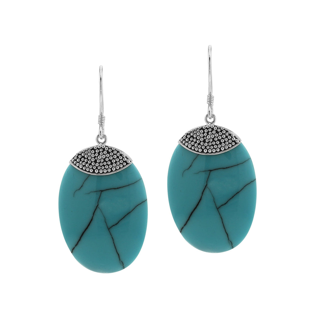 AE-1082-TQ Sterling Silver Thumb Shape Earring With Turquoise Jewelry Bali Designs Inc 