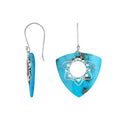 “Wholesale sterling silver triangle earrings with Turquoise Shell, handcrafted Bali jewelry with floral filigree for bulk orders”