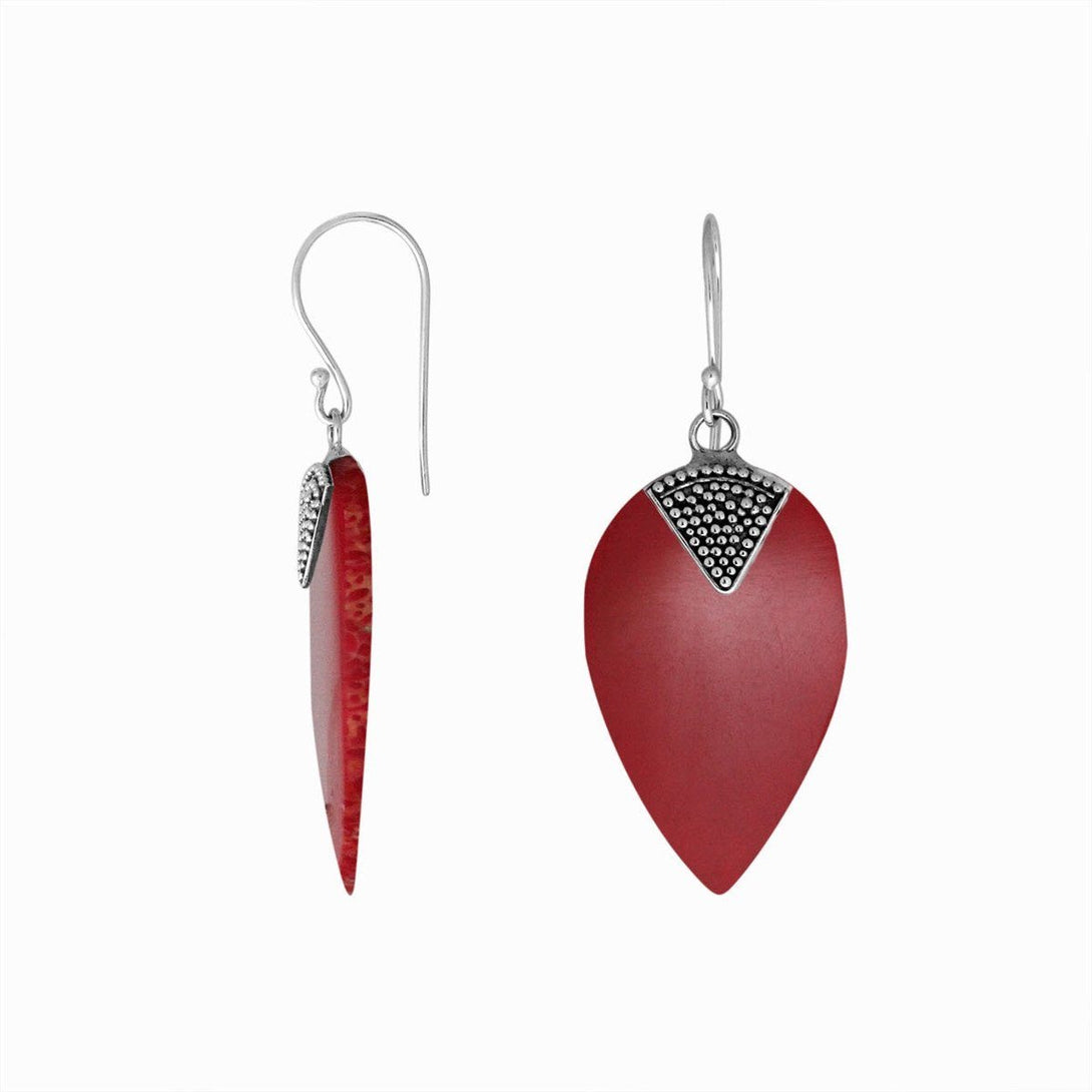 AE-1084-CR Sterling Silver Fancy Shape Earring With Coral Jewelry Bali Designs Inc 