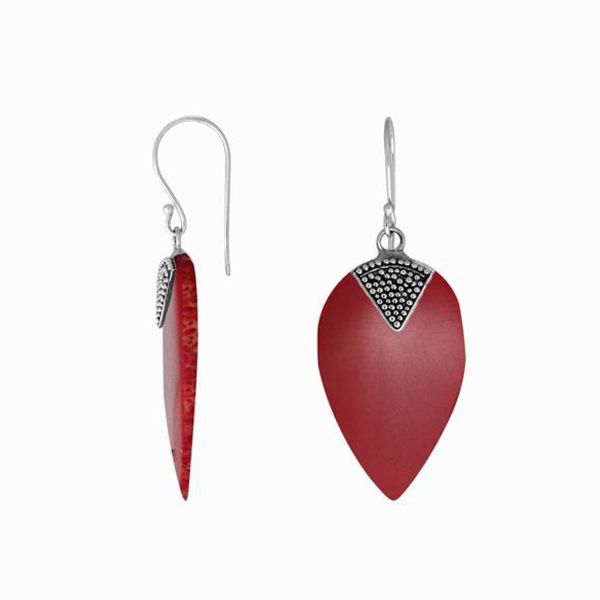 AE-1084-CR Sterling Silver Fancy Shape Earring With Coral Jewelry Bali Designs Inc 
