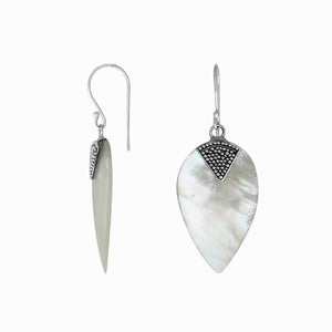 “Wholesale sterling silver drop earrings with Mother of Pearl, handcrafted Bali jewelry with oxidized beadwork for bulk orders”