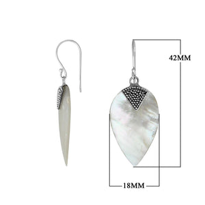 “Wholesale sterling silver drop earrings with Mother of Pearl, handcrafted Bali jewelry with oxidized beadwork for bulk orders”