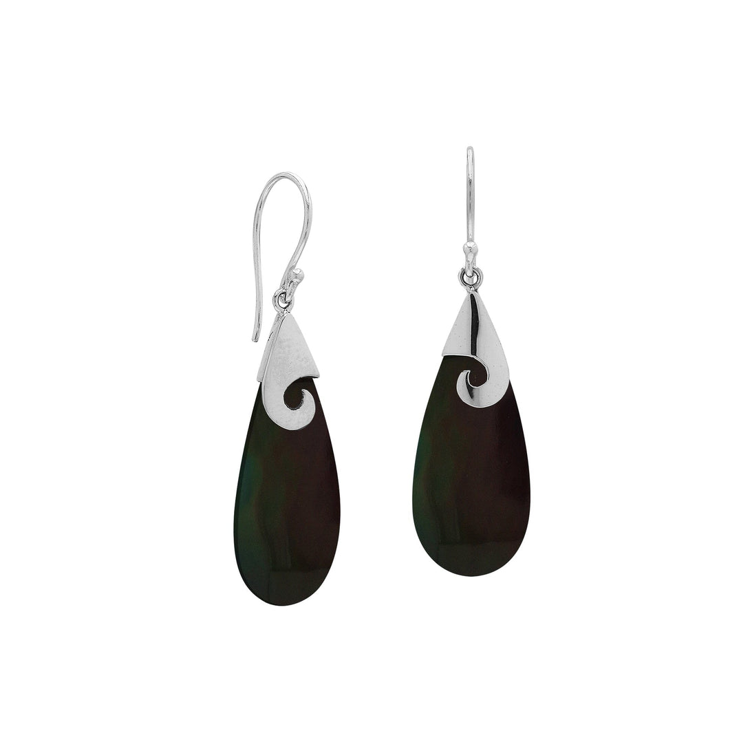 AE-1085-SHB Sterling Silver Tears Drop Shape Earring With Black Shell Jewelry Bali Designs Inc 