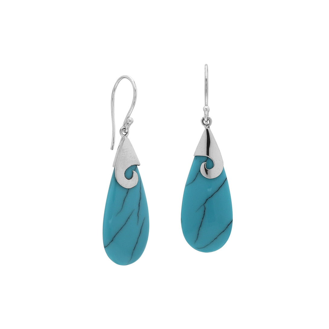 AE-1085-TQ Sterling Silver Tears Drop Shape Earring With Turquoise Shell Jewelry Bali Designs Inc 