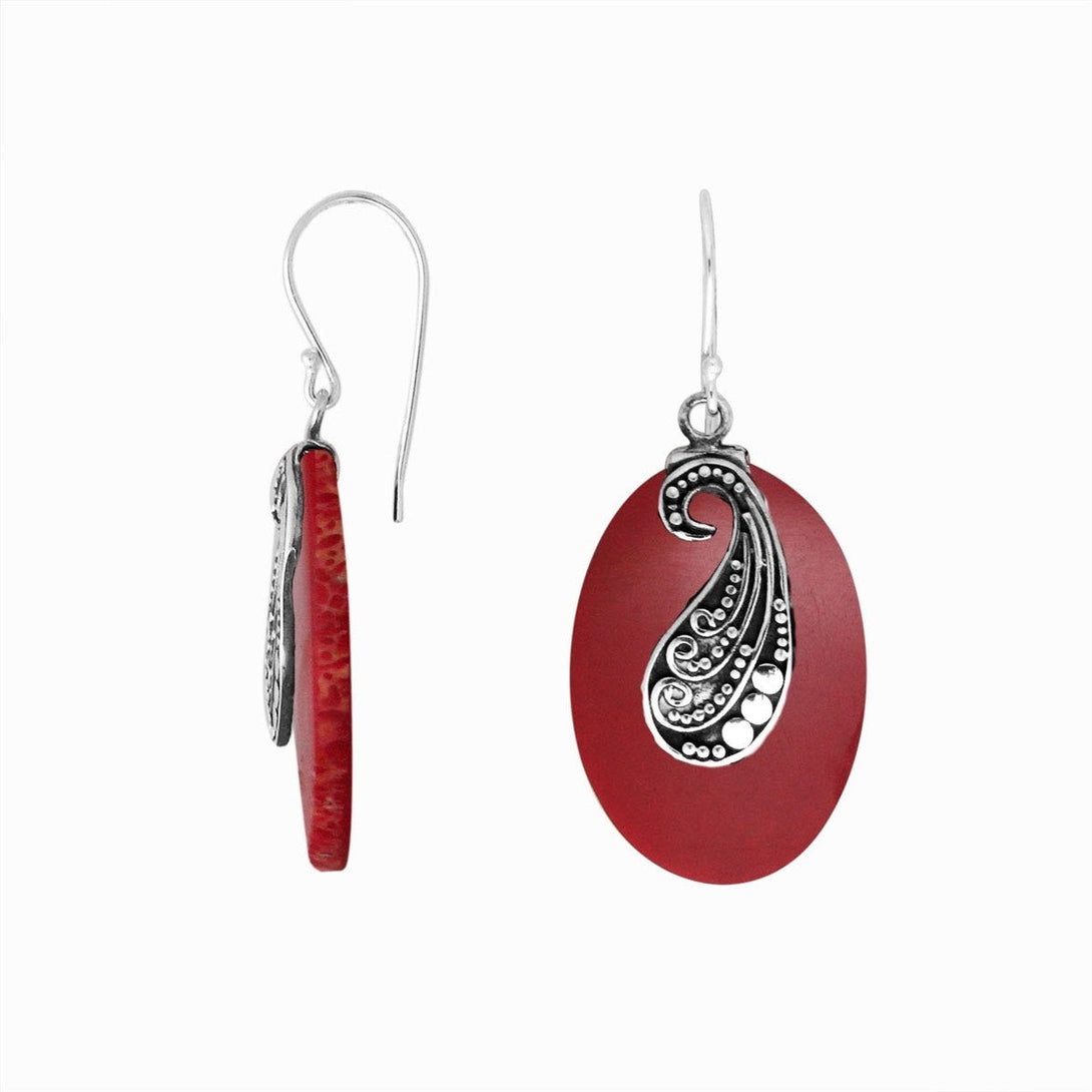 AE-1086-CR Sterling Silver Oval Shape Earring With Coral Jewelry Bali Designs Inc 