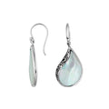 Wholesale sterling silver teardrop earrings with luminous Mother of Pearl inlay and Balinese scroll detailing, handcrafted in Bali