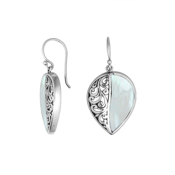 AE-1090-MOP Sterling Silver Pears Shape Earring With Mother Of Pearl Jewelry Bali Designs Inc 