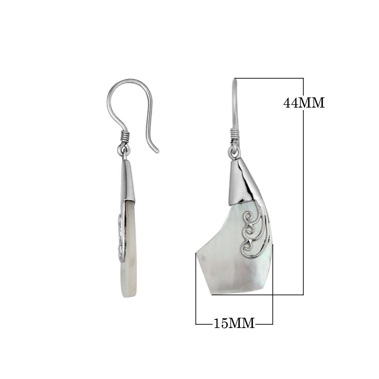 Wholesale Sterling Silver Mother Of Pearl Wave Edge Drop Earrings Handcrafted In Bali