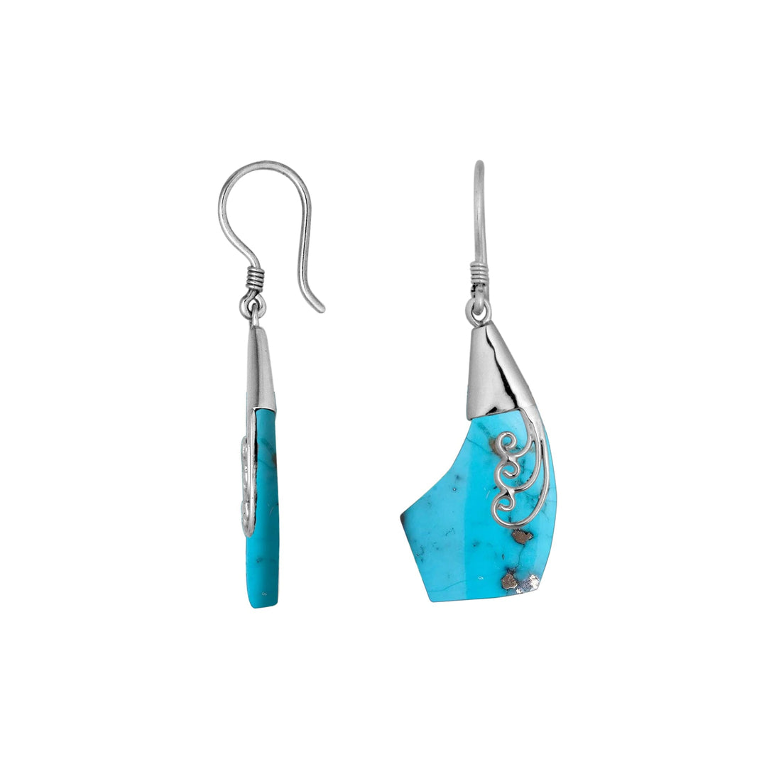 AE-1094-TQ Sterling Silver Fancy Earring With Turquoise Shell Jewelry Bali Designs Inc 