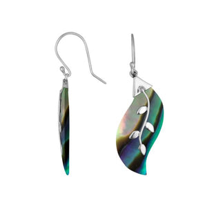Wholesale Sterling Silver Abalone Shell Leaf Vine Drop Earrings Handcrafted In Bali