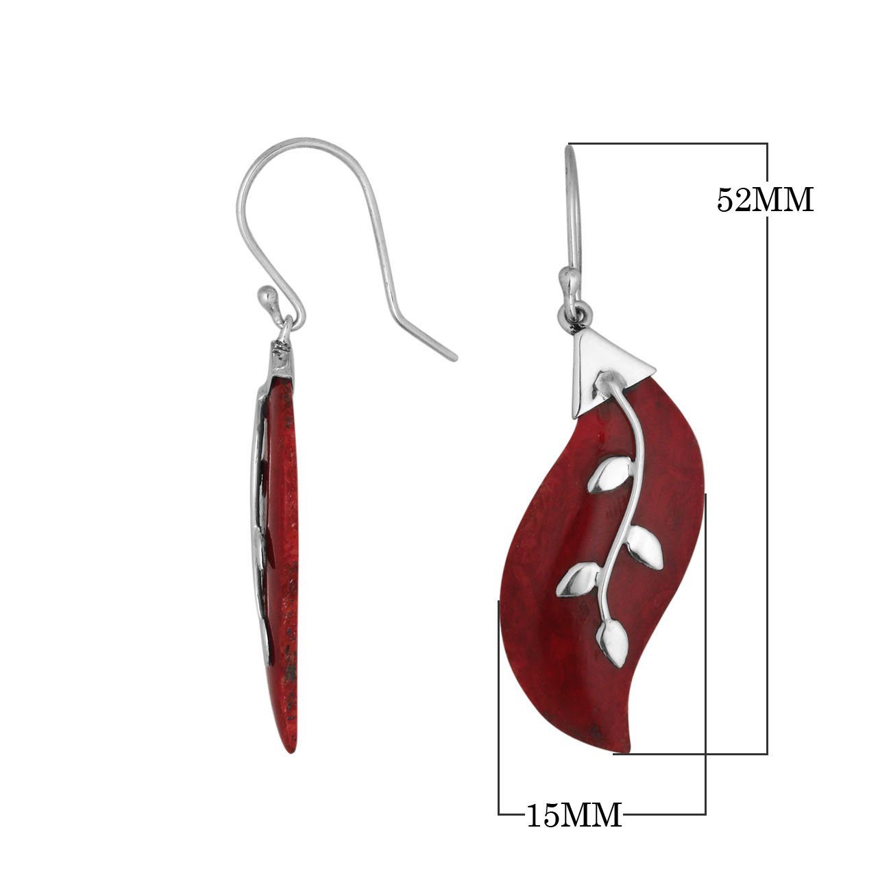 Wholesale Sterling Silver Red Coral Shell Leaf Vine Drop Earrings Handcrafted In Bali