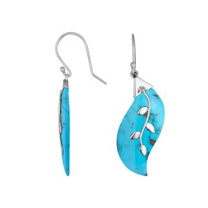 Wholesale Sterling Silver Turquoise Shell Leaf Drop Earrings Handcrafted In Bali