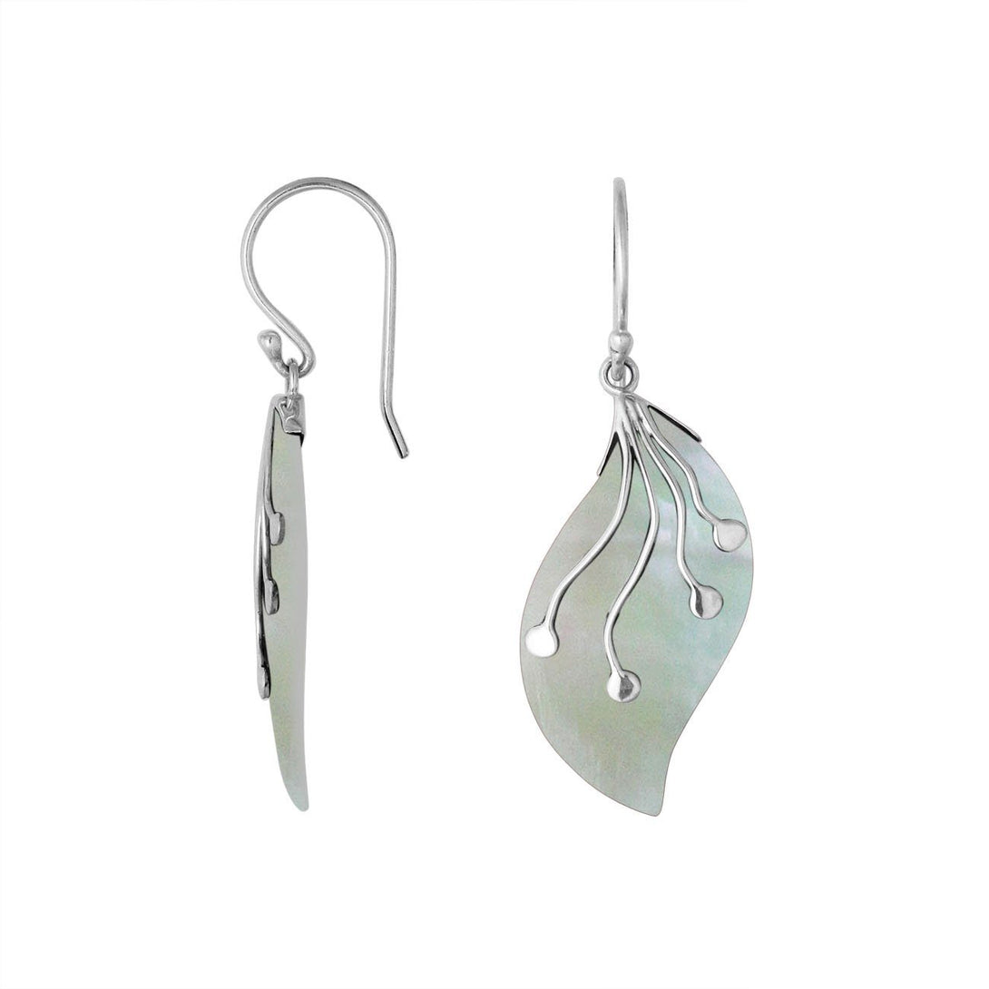 AE-1097-MOP Sterling Silver Leaf Shape Earring With Mother Of Pearl Jewelry Bali Designs Inc 