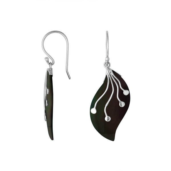 AE-1097-SHB Sterling Silver Leaf Shape Earring With Black Shell Jewelry Bali Designs Inc 