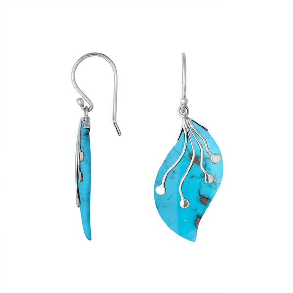 AE-1097-TQ Sterling Silver Leaf Shape Earring With Turquoise Jewelry Bali Designs Inc 