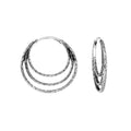 Sterling Silver Triple Hoop Earrings featuring layered circular design and detailed texture with latch back for secure wear