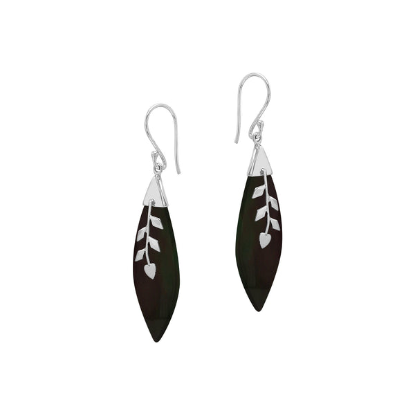 AE-1102-SHB Sterling Silver Pear Shape Earring With Black Shell Jewelry Bali Designs Inc 