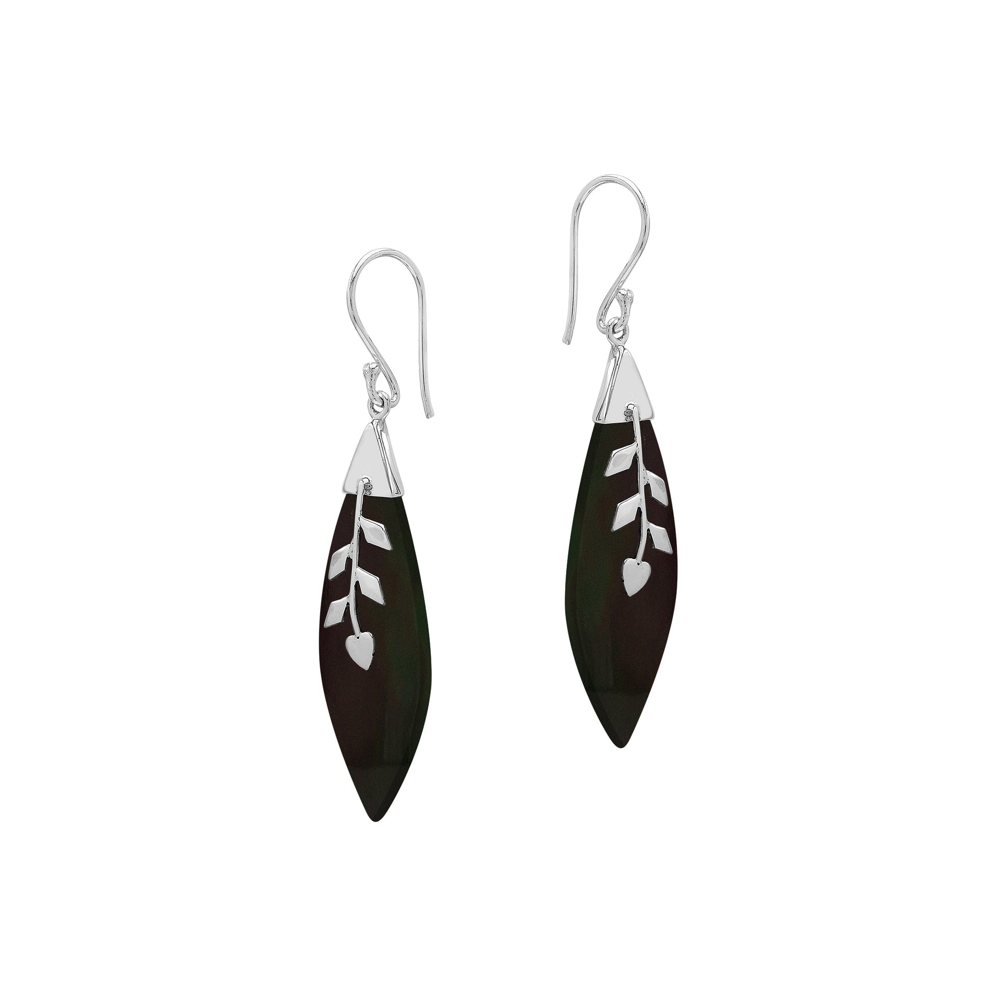 Black Shell Silver Leaf Drop Earrings