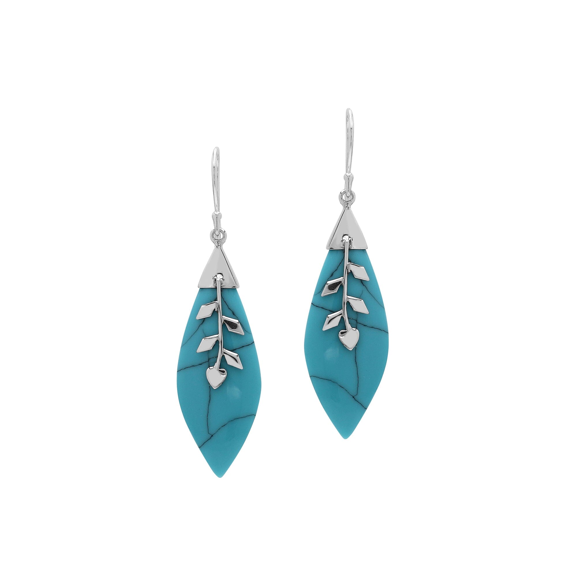 Turquoise Shell Silver Leaf Drop Earrings