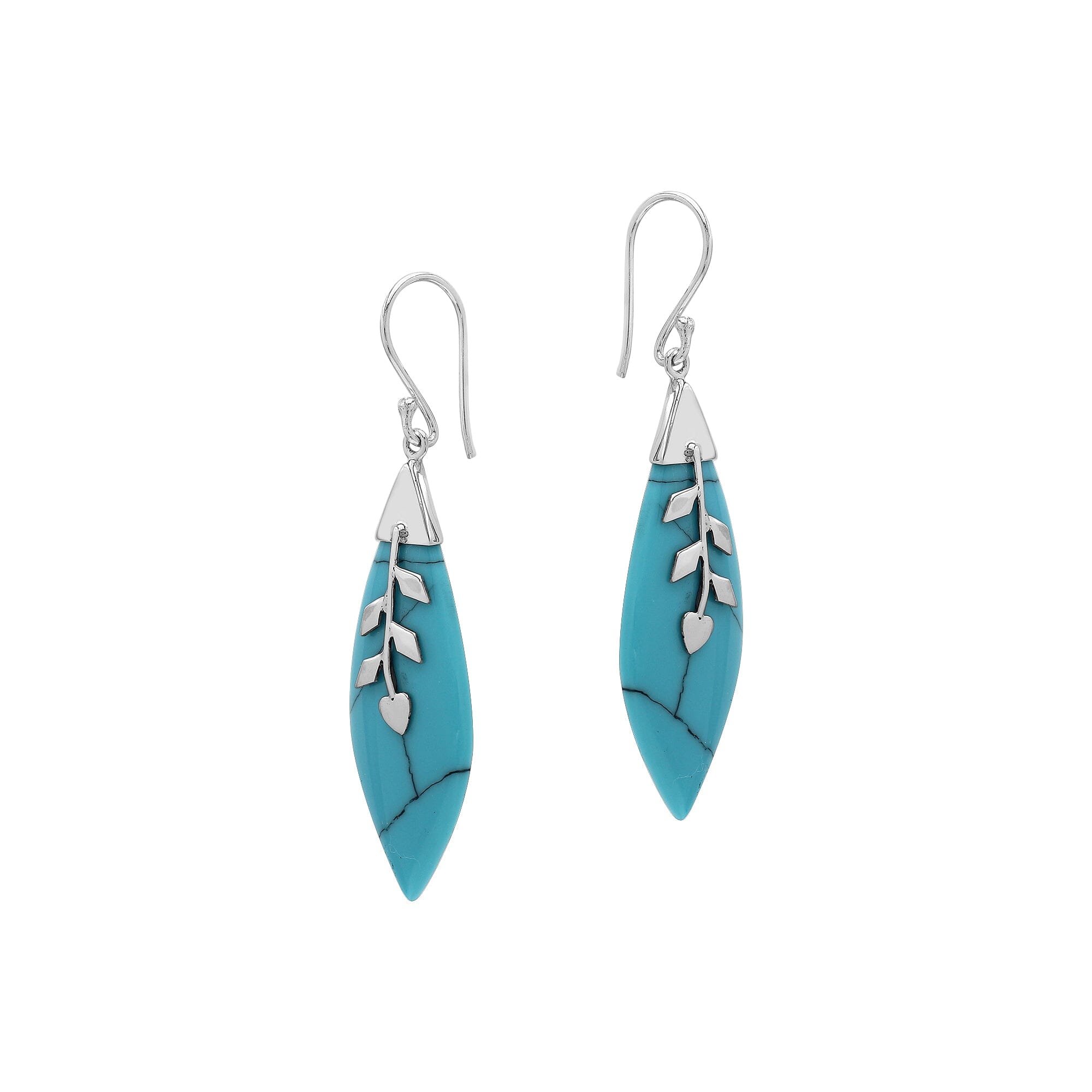 Turquoise Shell Silver Leaf Drop Earrings