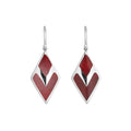 Red Coral Shell Silver Diamond Drop Earrings