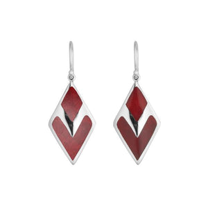 Red Coral Shell Silver Diamond Drop Earrings