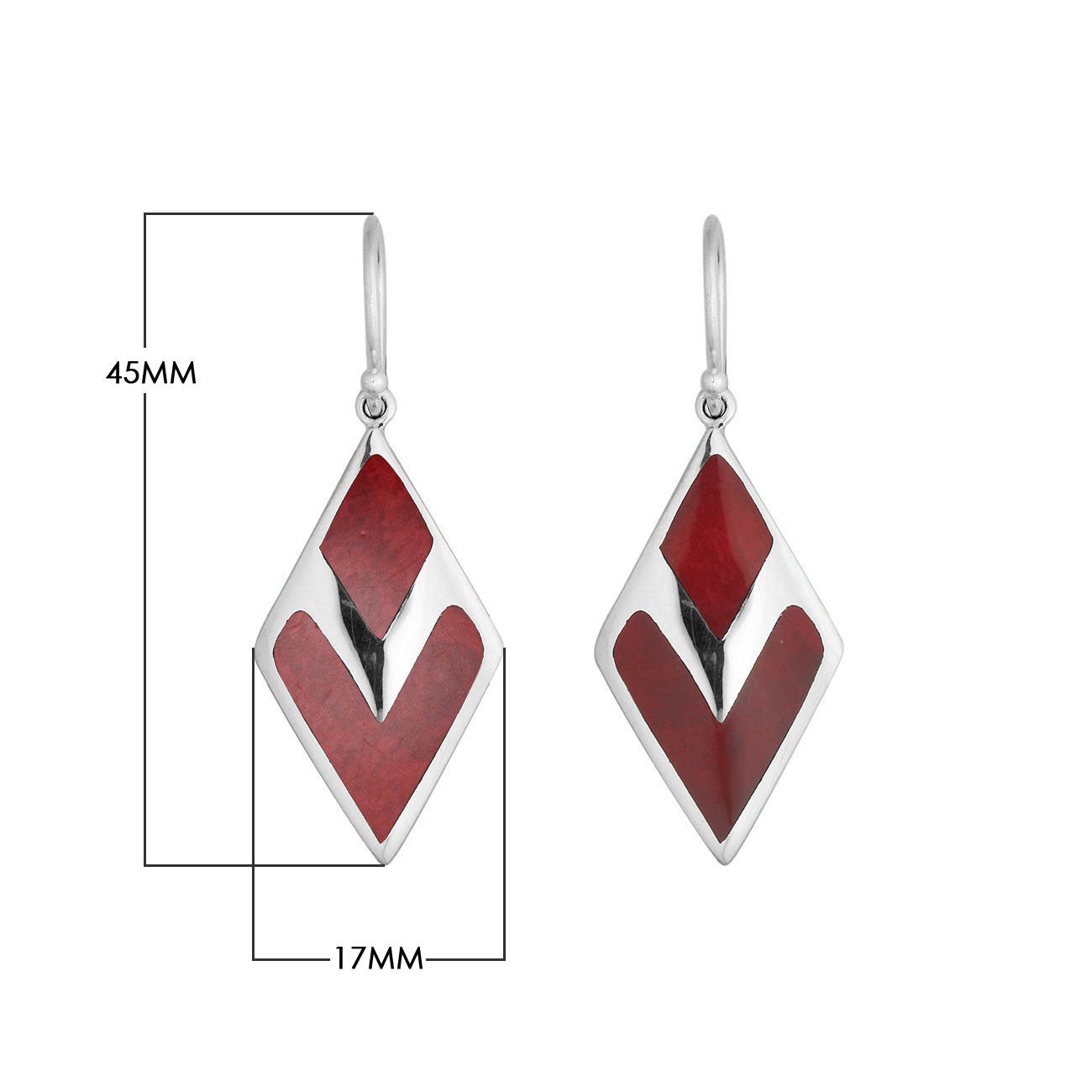 Red Coral Shell Silver Diamond Drop Earrings