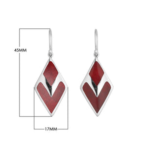 Red Coral Shell Silver Diamond Drop Earrings