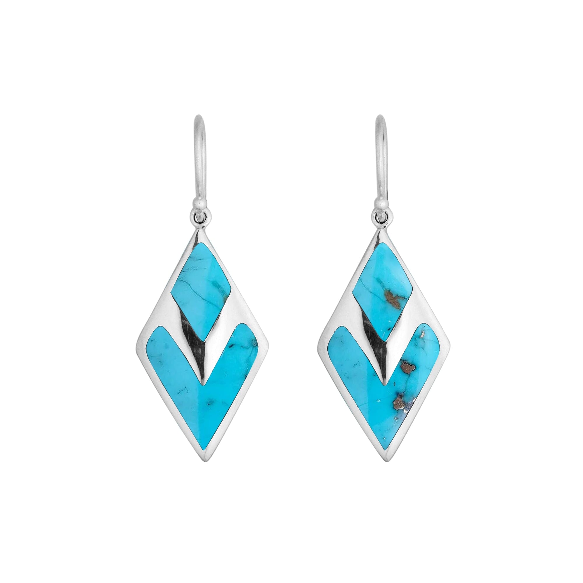 Turquoise Shell Silver Diamond Drop Earrings