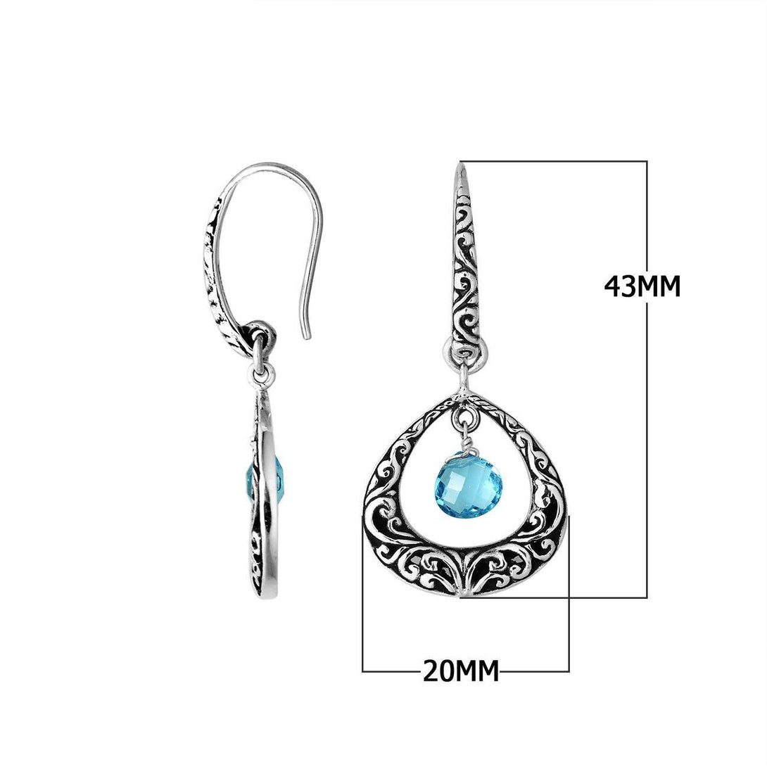 AE-1105-BT Sterling Silver Pear Shape Designer Earring With Blue Topaz Q. Jewelry Bali Designs Inc 