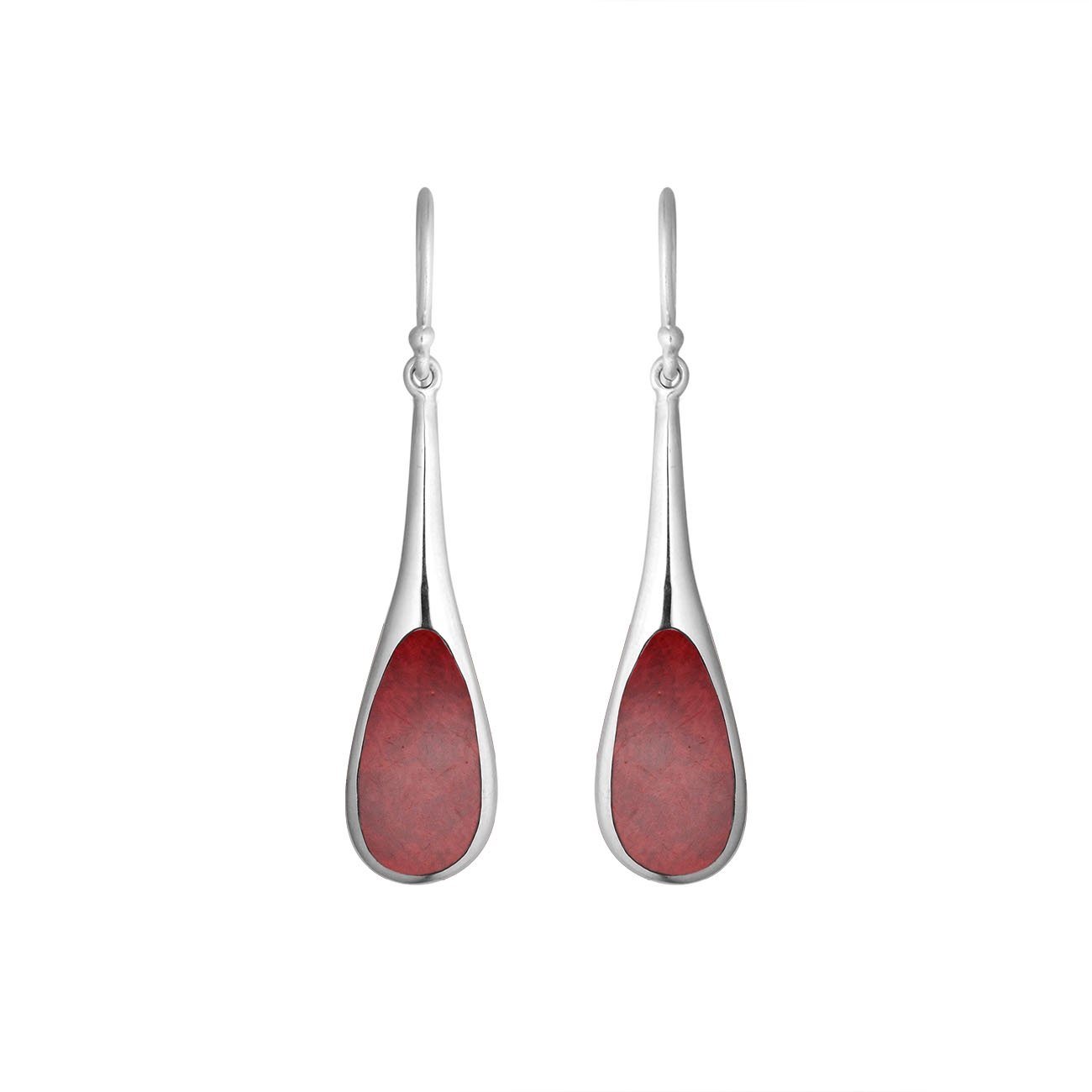 Teardrop Sterling Silver Earrings With Red Coral 