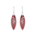 Sterling Silver Leaf Earrings With Red Coral