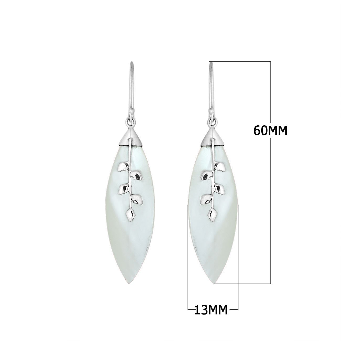 Sterling Silver Leaf Earrings With Mother Of Pearl