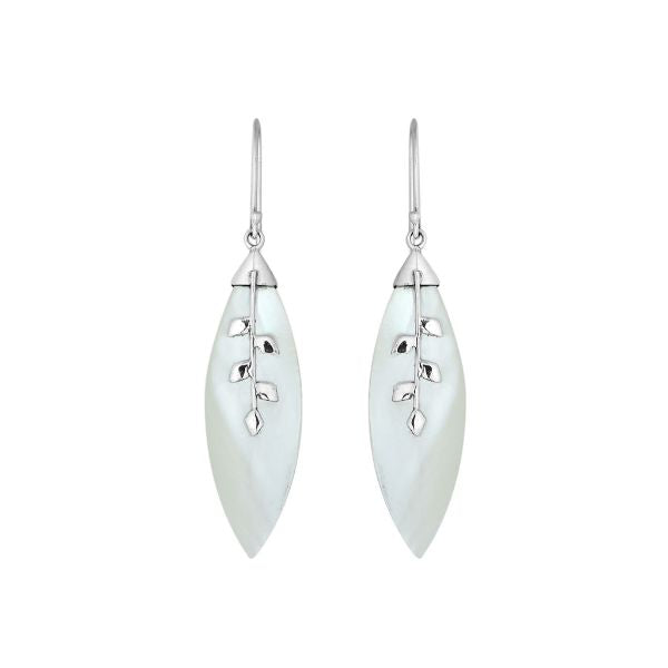 Sterling Silver Leaf Earrings With Mother Of Pearl