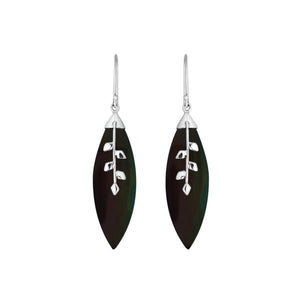 Sterling Silver Leaf Earrings With Black Shell